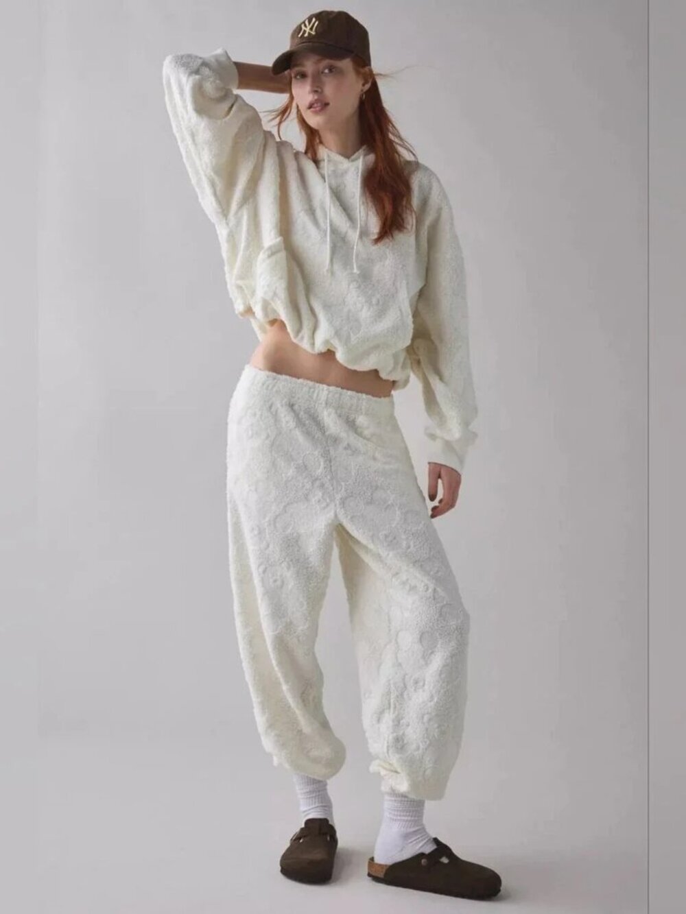 NWT Urban Outfitters Out From Under Try Me Piled Fleece Printed Bubble Joggers
